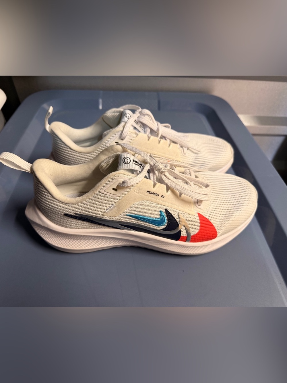 Nike Pegasus youth White Sneakers with Red and Blue Swoosh Accents